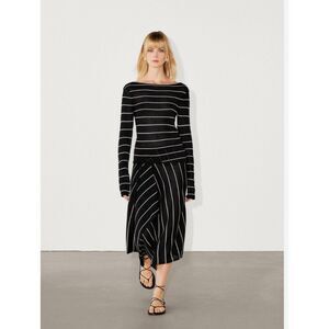 Massimo Dutti Women Wrap Midi Skirt M Black Cream Tie Striped Knit 5204/525 NWT